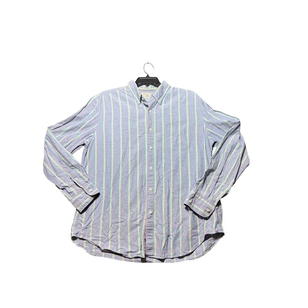 J.Crew Button Down Shirt Mens XL Blue Excellent Broken-In Oxford Striped Classic